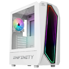 Spirit of Gamer Infinity Artic - Корпус для ігрового ПК Mid-Tower ATX з RGB підсвічуванням, білий, з боковою панеллю з загартованого скла, сумісний з ATX, mATX, ITX, 120 мм вентилятори (1 ARGB)