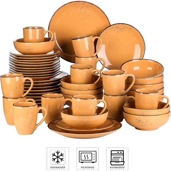 Сервіз Vancasso Serie Navia Teller, 32 елементи, на 8 осіб, сучасний дизайн (Помаранчевий)