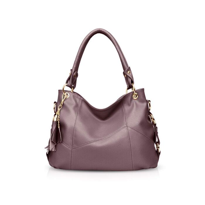 Сумка жіноча NICOLE & DORIS через плече, шкіряна, велика місткість, фіолетова - шопер, дизайнерська сумка з китицею