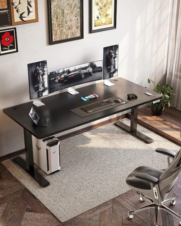 Devoko Adjustable Height Desk with USB Port - Electric Standing Desk, 160x70cm Black