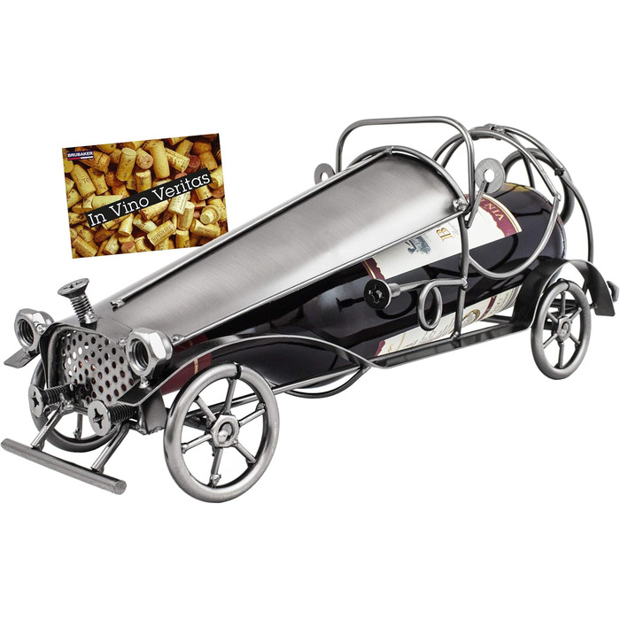 BRUBAKER Wine Bottle Holder Vintage Car Classic Car Bottle Stand Decorative Object Sculpture with Greeting Card for Wine Gift