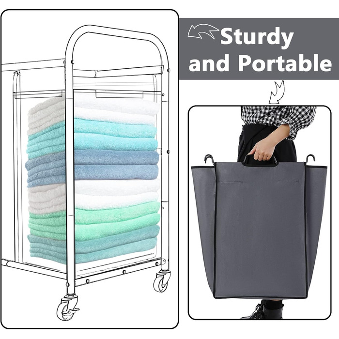 Laundry Sorter, Replacement Bags, Removable Replacement, Laundry Storage, Organizer, Without Hooks, 37 x 21 x 55 cm, Dark Grey, 3 Pieces