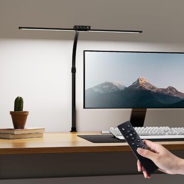 Світлодіодна лампа VUENICEE для столу з регулюванням яскравості та пультом дистанційного керування, 20W, кріплення-прищіпка, офісна лампа, 5 режимів кольору та яскравості, гнусий