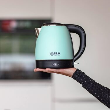 Електричний чайник First Austria Edelstahl, зелено-чорний, 2200W, 1.2л, 20см, з фільтром від накипу, захистом від сухого кипіння, бездротовий