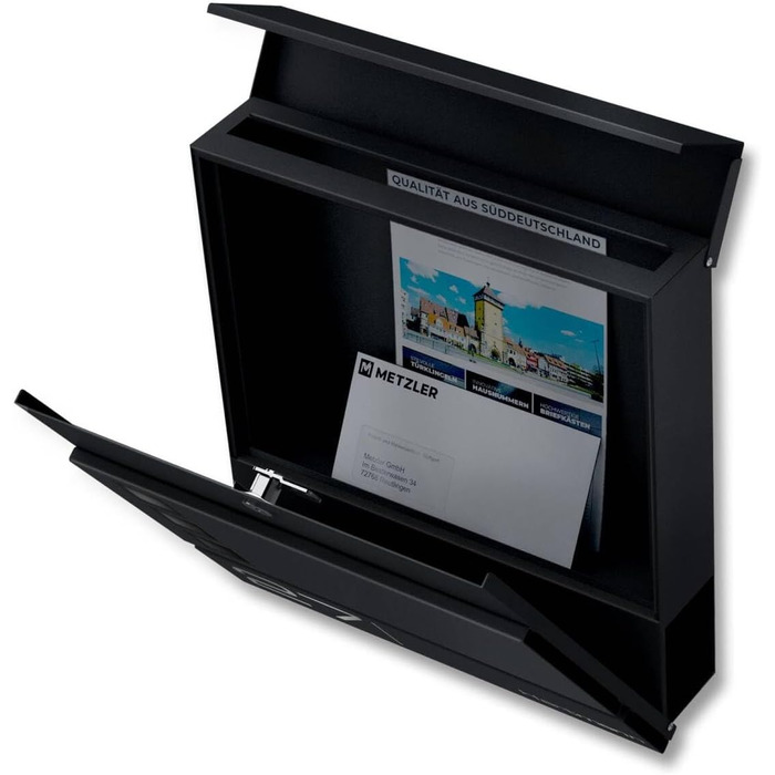 Поштова скринька Metzler Cube антрацит RAL 7016 з лазерним гравіруванням адреси та номера будинку, з відділенням для газет, вікном. Розмір 37x37x10.5 см