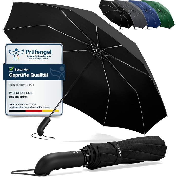 Чорний парасолька-рюкзак: штормовий, автоматичний, для чоловіків та жінок, компактний, стабільний, з чохлом, тефлонове покриття, захист від вітру та дощу | Парасолька для подорожей, гольф, стандартна модель