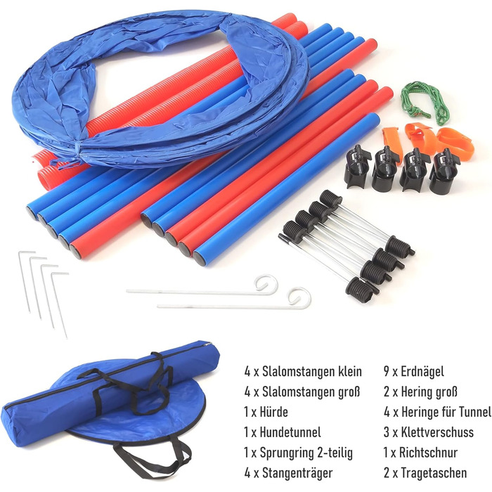 Набір для аджиліті NATIV LEMODO для собак | Тренування собак з бар'єрами та стрибковим кільцем | Легкий у транспортуванні аксесуар для аджиліті | Початковий набір у собачий спорт (з тунелем)