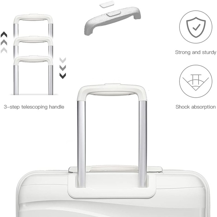 KONO Чемодан середнього розміру 65см з поліпропілену, з TSA замком, 65x46x26.5см (Крем-білий)