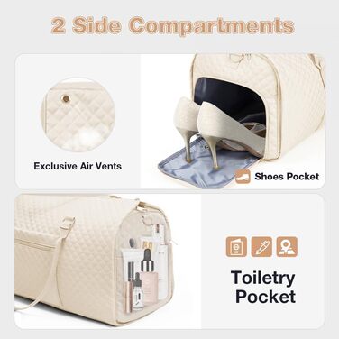 Сумка-органайзер для подорожей 2в1 для жінок, велика складана дорожня сумка Weekender з 6 органайзерами для одягу та відділенням для взуття, спортивна сумка для авіаперельотів, ручна поклажа, чорна (4.beige, 50L)