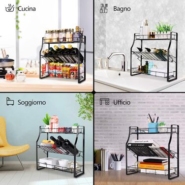 Spice Rack - 3 Tier Countertop Kitchen Organizer Storage Rack Spice Storage Basket, Workbench Storage Basket, Black.