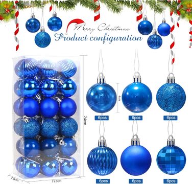 Набір ялинкових прикрас 36 шт, кульки для ялинки з пластику 4 см, блакитні