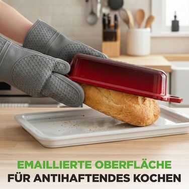 Форма для випічки хліба NutriChef чавунна емальована з кришкою 22.9 см, червона + рукавиці