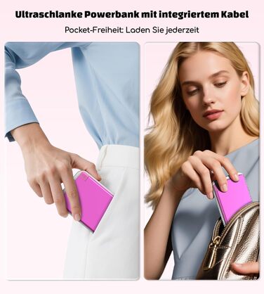 Power Bank Auskang 5000mAh Slim з кабелем для iPhone (до iPhone 14) - Рожевий