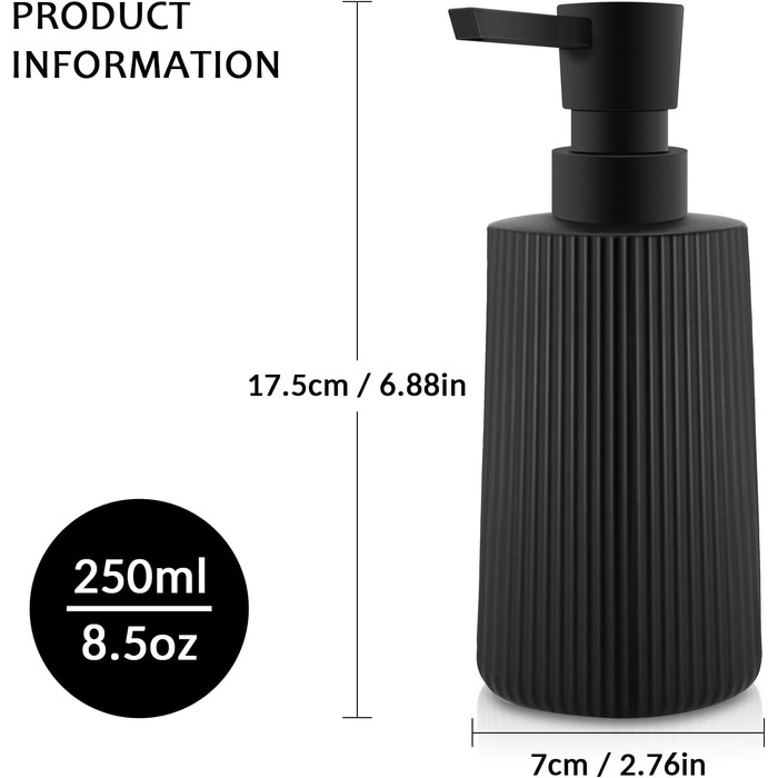 Дозатор мила скляний чорний матовий, дозатор для миття посуду, для кухні та ванної кімнати, з помповим механізмом (1 шт., чорний)