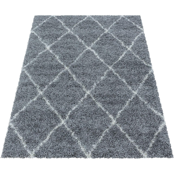 Круглий килим HomebyHome Shaggy 160 см, плюшевий, з скандинавським візерунком, для вітальні, спальні, кухні, прихожої. Розмір 280 x 370 см (прямокутний), сірий колір