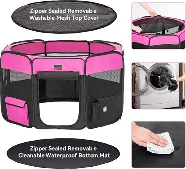 Вольєр для цуценят та дрібних тварин PETSFIT: розкладний, з водонепроникним дном, сірий/зелений (M, Рожево-чорний)