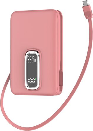 Power Bank Magsafe на iPhone 10000mAh 22.5W з кабелем USB-C, бездротова зарядка, рожевий