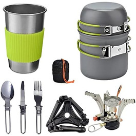 Набір посуду Defacto Camping 9-ти частинний: каструлі, столові прибори, міні-плитка для картриджів