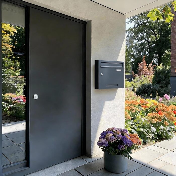 Поштовий ящик Zedelmaier з газетницею антрацит RAL 7016: Персоналізований настінний поштовий ящик з нержавіючої сталі, 3D номер будинку, сучасний, стійкий до погодних умов, подвійне порошкове покриття