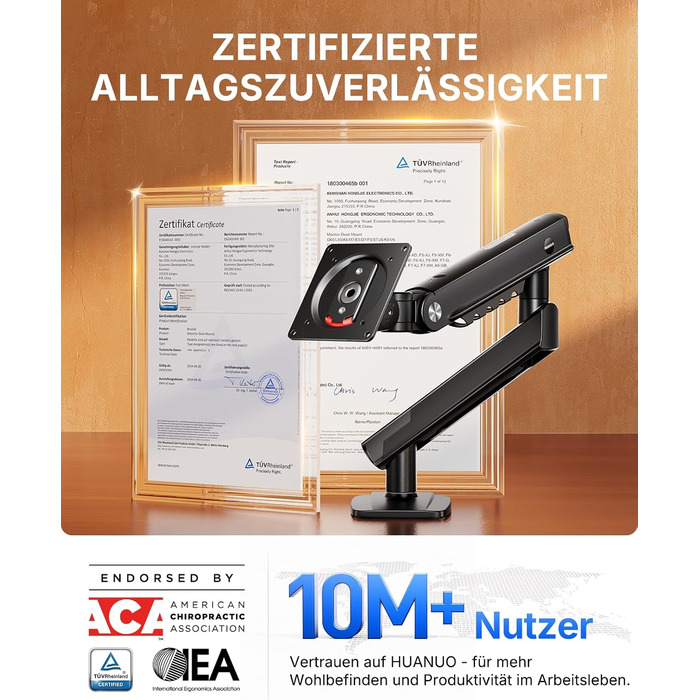 Кронштейн для монітора HUANUO FlowLift Pro MechaSpring, 13-32 дюйми, до 9 кг, регулювання нахилу, повороту та обертання, VESA 75/100 мм, для геймінгу та офісу