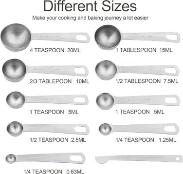 Measuring Cup and Spoon Set, 18/8 Stainless Steel - 8 Measuring Cups and 9 Measuring Spoons with Leveler and Measuring Equivalents, Kitchen and Baking Measuring Cups and Spoons 19-Piece Set