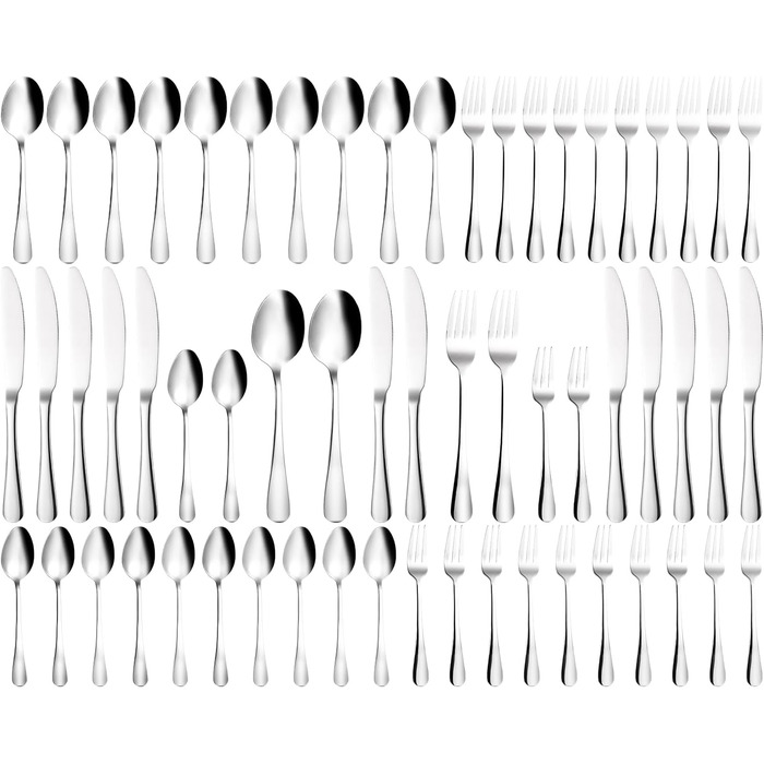 Xespis Cutlery Set 12 People, 60-Piece Stainless Steel Cutlery Set, with Steak Knives, Elegant Dinner Cutlery, High-Gloss Polished and Dishwasher Safe, with Knife Fork Spoon, for Home, Party, Restaurant
