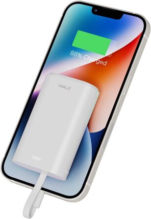 Power Bank iWALK Klein 9000mAh: Компактний портативний зарядний пристрій з вбудованим кабелем, швидка зарядка, сумісний з iPhone, Samsung та іншими пристроями