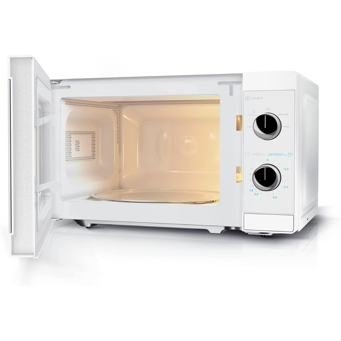 Мікрохвильова піч SHARP R200BKW Solo, 20 л, 800 Вт, 5 режимів, таймер, функція розморожування за вагою, енергозберігаючий режим, скляний піднос 25,5 см
