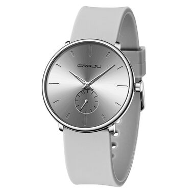 Годинник чоловічий CRRJU з силіконовим ремінцем, ультратонкий, водонепроникний, мінімалістичний, спортивний, кварцовий (сірий)