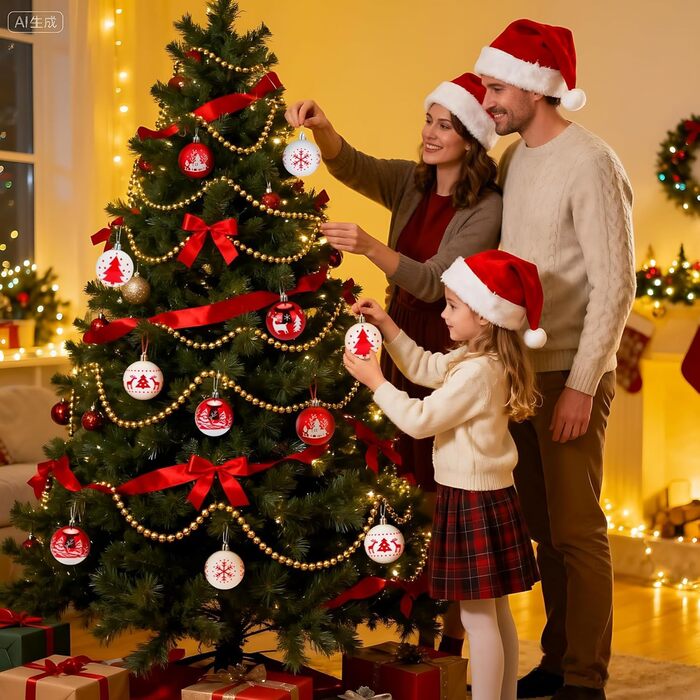 Набір прикрас на ялинку 16 шт. 6 см, пластикові кулі, червоно-білі, міцні, з кріпленням, для декору ялинки в приміщенні та на вулиці