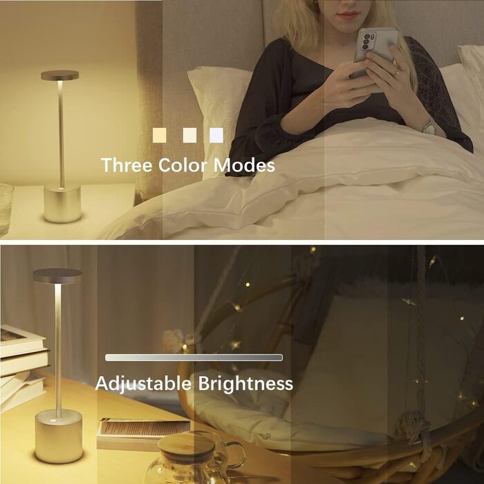 LED-лампа Hapfish на акумуляторі, 8000mAh, бездротова, з пультом, алюміній, 3 режими, регулювання яскравості, для столу, нічника, балкону (срібна)