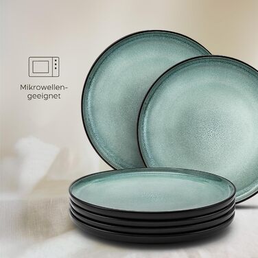 Набір посуду Twinzee Steingut 24 елементи (6 осіб) - Тарілки та миски - Сервіз з каменю (Колекція Riviera, Sage, маленькі тарілки (x6))