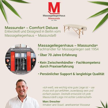 Масажне ліжко MASSUNDA Mobile Comfort Deluxe – розкладне, регульоване по висоті, широке, з дерев'яним каркасом, ергономічною підголівником, покриттям, підлокітниками та подушкою (Чорний)