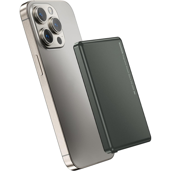 Power Bank NOHON Mag-Safe 5000mAh: Бездротовий акумулятор з магнітним кріпленням, 20W, USB-C, для iPhone 17/16/15/14/13/12 Pro/Pro Max (Грашко-чорний)