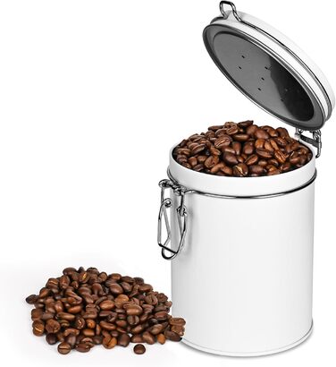 Кавова банка з нержавіючої сталі 450 мл з клапаном, вакуумна, для кави, чаю, горіхів, какао, зберігання (біла)