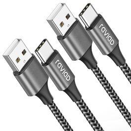 Кабель USB-C 2 шт. 1м, 3.1A, нейлон, сірий. Сумісний з iPhone, Samsung, Huawei, Google Pixel, Xperia