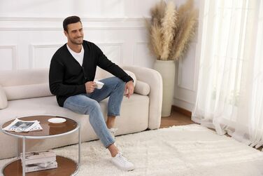 Чоловіча в'язана жилетка в стилі вінтаж з ґудзиками, з V-подібним вирізом, легка, для осені/зими (чорний, L)