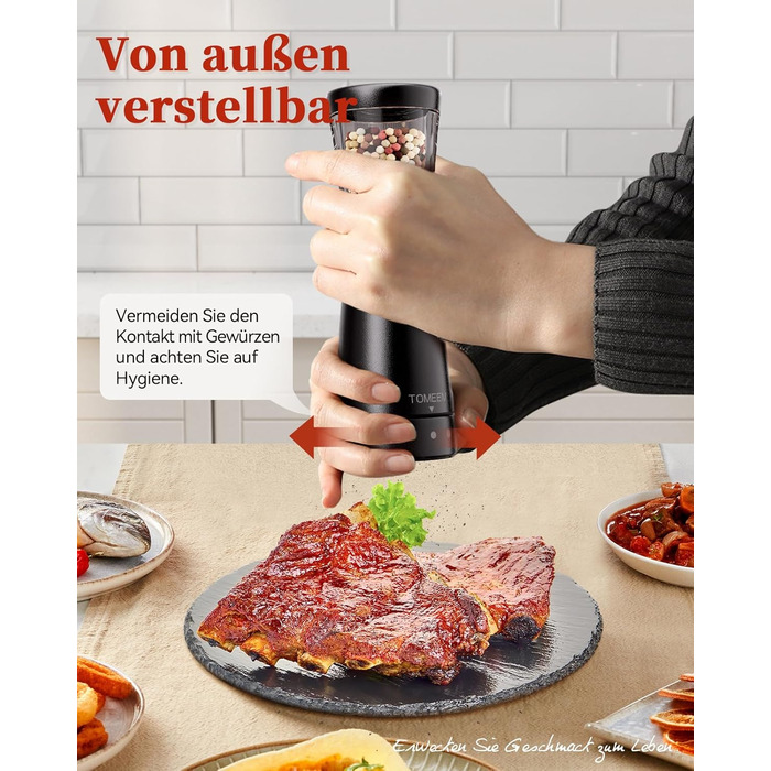 Електричні мельниці для солі та перцю 2 шт. з нержавіючої сталі, акумуляторні, з LED-підсвічуванням, регульоване керамічне подрібнення, щітка для чищення