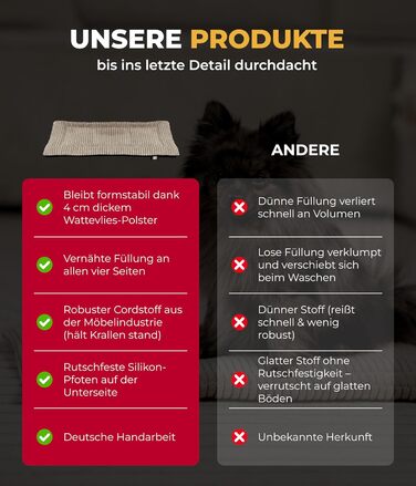 Килимок для собак з підкладкою від ковзання, XS – М'який та затишний лежак для собак – Виготовлено в Німеччині (Бежевий, 55x75 см)