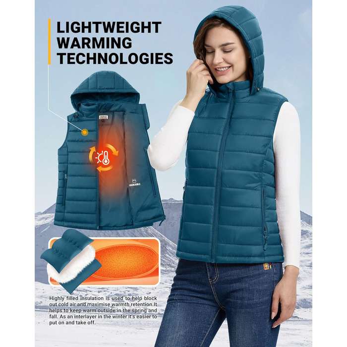 Стьобана жилетка Outdoor Ventures з капюшоном для жінок. Підходить для туризму, кемпінгу та їзди на велосипеді (Керамічно-блакитний, L)