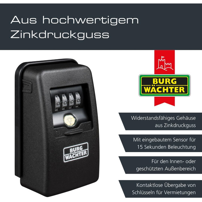 Кейс-сейф для ключів Burg-Wächter Key Safe 60 L SB з 4-значним кодом, магнітний, з підсвіткою, для зовнішнього та внутрішнього монтажу, чорний