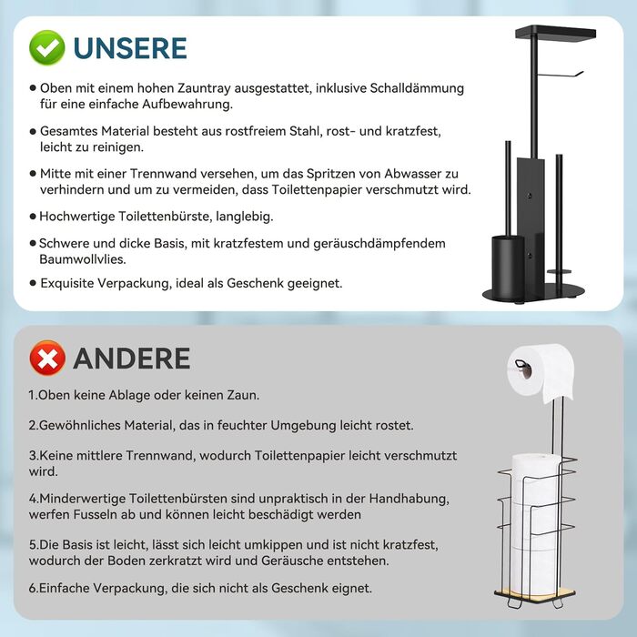Підставка для туалетного паперу настільна з боксом для серветок, нержавіюча сталь, чорний матовий