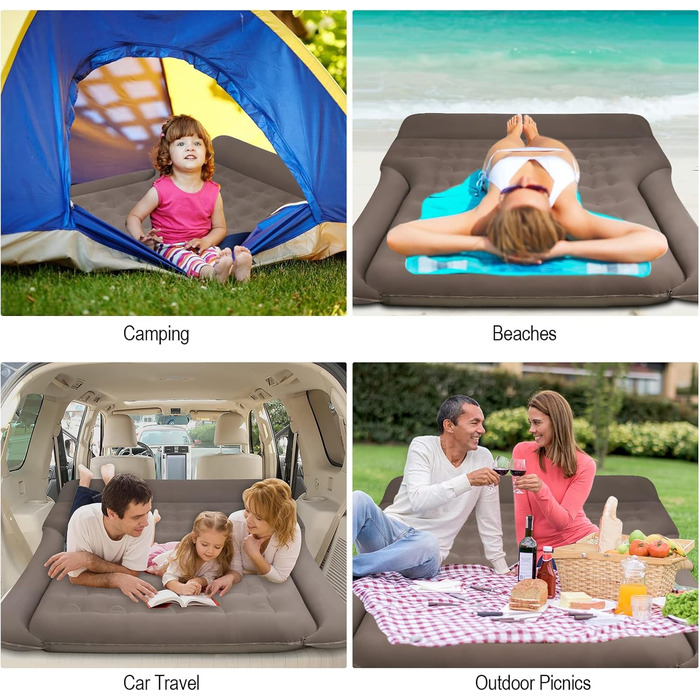 Надувний матрац для авто Vinteky з електричним насосом, 180x145 см, сірий (для кемпінгу, подорожей)