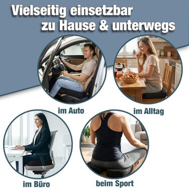 Ортопедична подушка для сидіння Steißbein з Memory Foam, 3 ступені жорсткості. Для офісного крісла, авто, дому. Розвантаження при тривалому сидінні. Чорний, 60-90 кг.