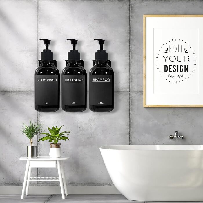 Soap Dispenser Wall Mount No Drilling, 3-Piece Set 500ml Soap Dispenser Wall Shampoo Dispenser Shower Dish Soap Dispenser Shampoo Dispenser for Kitchen Bathroom (Black2)