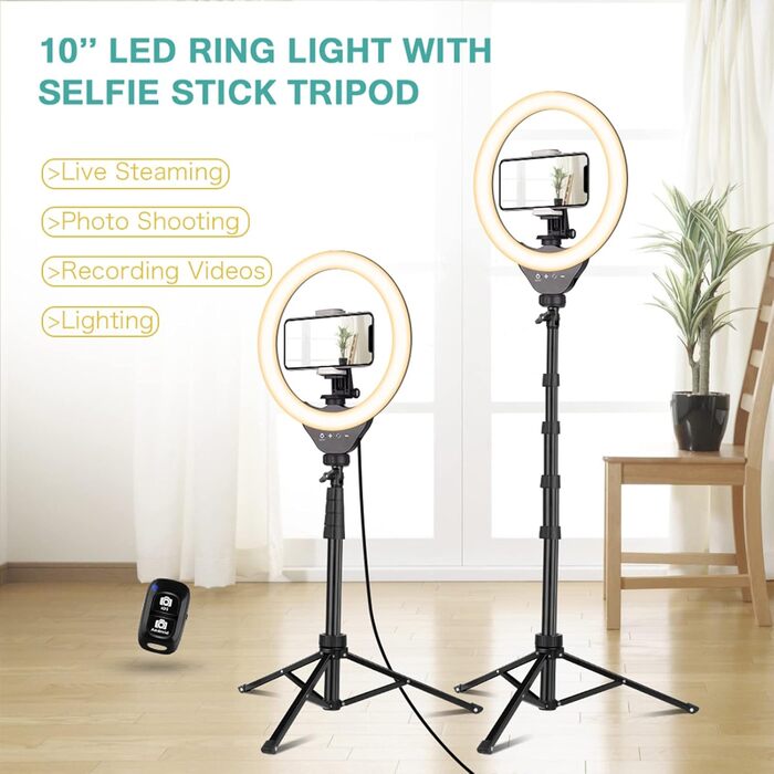 Ring Light UBeesize з штативом 10 дюймів: світло для селфі, відео та макіяжу з Bluetooth-пультом