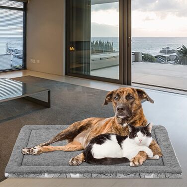 EMPSIGN Dog Bed, Medium-Sized Dogs, Washable Dog Cushion (Cool and Warm), High-Density Foam Dog Mat for Cages, Grey, 76x51x2.8cm (XXXL (137*84*2.8cm))