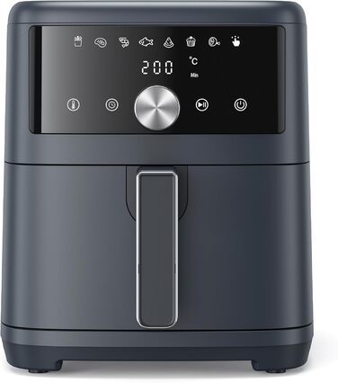 Аерофритюрниця Innsky 6 л, 8-в-1, електрична Heißluftfritteuse XXL, 1500 Вт, LED-сенсор, енергоощадна, тиха (50 дБ), для 3-5 осіб, сіра, квадратна, можна мити в посудомийці
