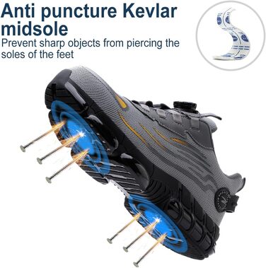 Робочі черевики з металевим підноском для чоловіків та жінок. Безпечні черевики Unisex, спортивний дизайн, легкі, антипрокольні, розміри 38-46 EU, сірий колір