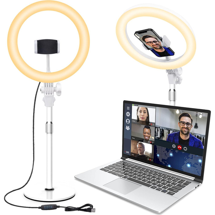 Кільцеве світло 10.5” з штативом, LED, 3 кольори та 10 рівнів яскравості для селфі, відеоконференцій, YouTube, TikTok